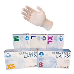 Ultra Fresh Gloves Latex Disposable PF Large Clear Bx100